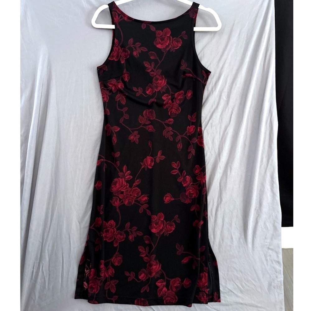 Y2k Midi Dress S Black Red Goth Whimsigoth Rose Floral USA Vampy Romantic Witchy